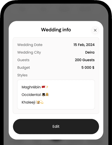 Wedding home screen